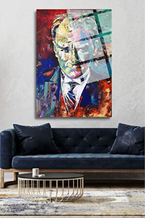 Kanvas Tablo Yağlı Boya Görünümlü Mustafa Kemal Atatürk Portresi Dekoratif Cam Tablo 50 X 70