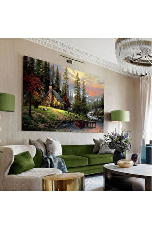 Kanvas Tablo Manzara Tablosu (Nehir Kenarındaki Ev Manzarası) Kanvas Tablo 35 X 50