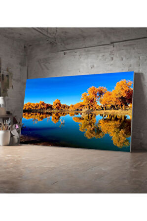 Kanvas Tablo Gölet Manzaralı Sonbahar Manzarası Dekoratif Kanvas Tablo 40 X 60