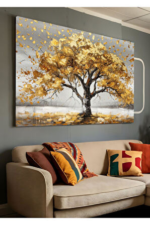 Kanvas Tablo Sarı Yapraklarını Döken Yanlız Ağaç Dekoratif Kanvas Tablo 50 X 70