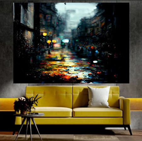 Sokak Manzaralı Sanatsal Dekoratif Duvar Tablosu (70x100 cm)