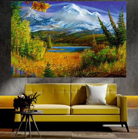 Karlı Dağ ve Doğa Manzaralı Sanatsal Dekoratif Duvar Tablosu (70x100 cm)