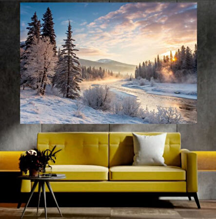 Kar Manzaralı Sanatsal Dekoratif Duvar Tablosu (35x50 cm)