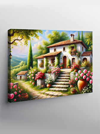 Kanvas Tablo Çiçekli Taş Ev Bahçesi YTCNVS506862, 50 x 70