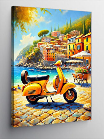 Kanvas Tablo Sarı Vespa Ve İtalya, 50 x 70