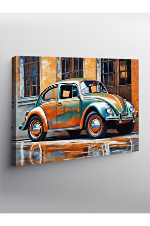Kanvas Tablo Turuncu Yeşil Kaplumbağa Araba, 50cm x 70cm