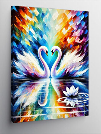 Kanvas Tablo Renkli Kuğu Ve Lotus Çiçeği, 50 x 70
