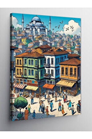 Kanvas Tablo İstanbul'Da Bir Semt, 70cm x 100cm