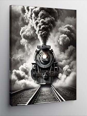 Kanvas Tablo Kara Dumanlı Tren, 50 x 70