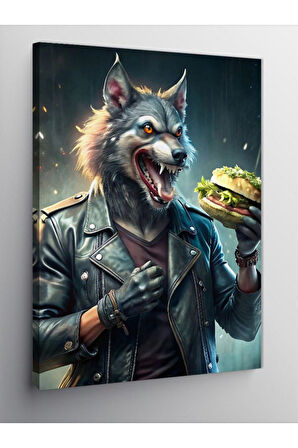 Kanvas Tablo Burger Yiyen Kurt 50 X 70 Cnvsdkey-125922-50-70