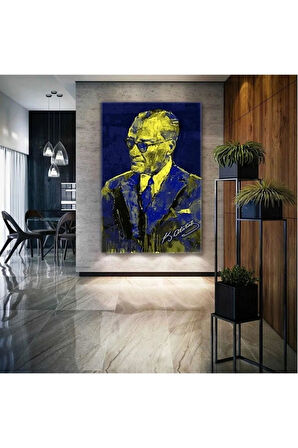Kanvas Tablo Mustafa Kemal Atatürk Imzası Sarı Ve Lacivert Kanvas Tablo 20 X 30