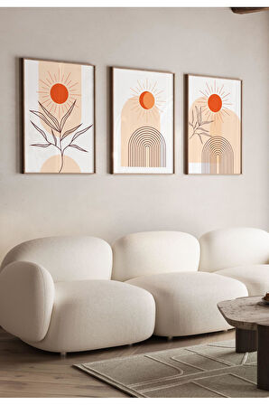 Kanvas Tablo Güneşin Ahengi Soyut Çerçeve Görünümlü 3'Lü Set Mdf Tablo 40 X 60