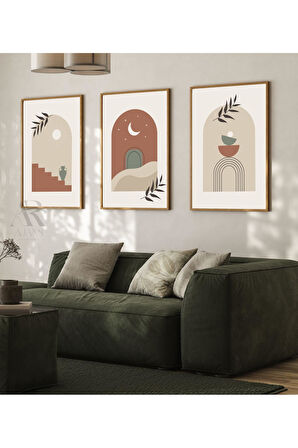 Kanvas Tablo Pastel Arches Soyut Minimalist Tasarım Çerçeve Görünümlü 3'Lü Mdf Tablo 40 X 60