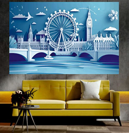 Şehir Sembolleri Temalı Sanatsal Dekoratif Duvar Tablosu (70x100 cm)