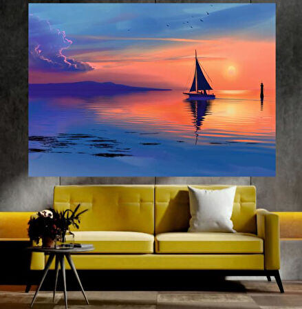 Deniz ve Güneş Manzaralı Sanatsal Dekoratif Duvar Tablosu (50x70 cm)
