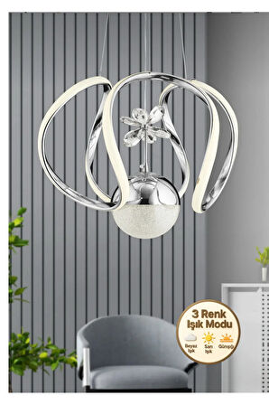 Luxora Model Krom Kaplama 3 Renk Metal Salon Mutfak Oturma Yatak Odası Modern Led Sarkıt Avize