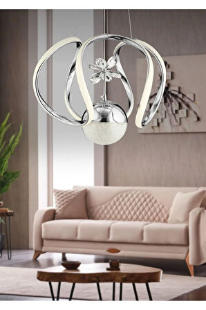 Luxora Model Krom Kaplama 3 Renk Metal Salon Mutfak Oturma Yatak Odası Modern Led Sarkıt Avize