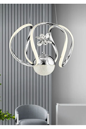 Luxora Model Krom Kaplama 3 Renk Metal Salon Mutfak Oturma Yatak Odası Modern Led Sarkıt Avize