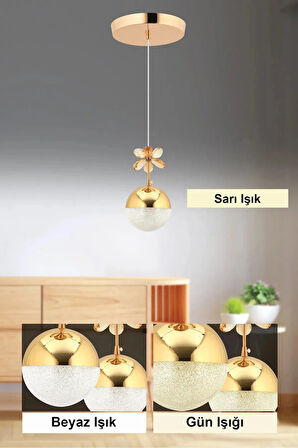 Kelebek Gold 3 Renk Ledli Kristal Taşlı Modern Led Avize Koridor Çocuk Odası Oturma Odası