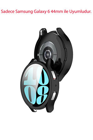 Samsung Galaxy Watch 6 44mm ile Uyumlu Kasa Ve Ekran Koruyucu 360 Tam Koruma Silikon Kılıf