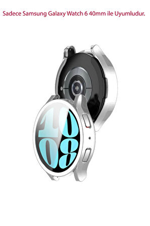 Samsung Galaxy Watch 6 40mm ile Uyumlu Kasa Ve Ekran Koruyucu 360 Tam Koruma Silikon Kılıf