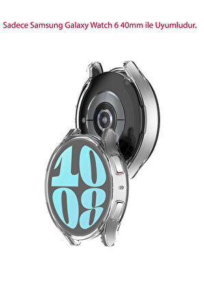 Samsung Galaxy Watch 6 40mm ile Uyumlu Kasa Ve Ekran Koruyucu 360 Tam Koruma Silikon Kılıf
