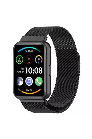 Huawei Watch Fit 2 Uyumlu Hasır Metal Örgü Işlemeli Mıknatıslı Kordon Kayış