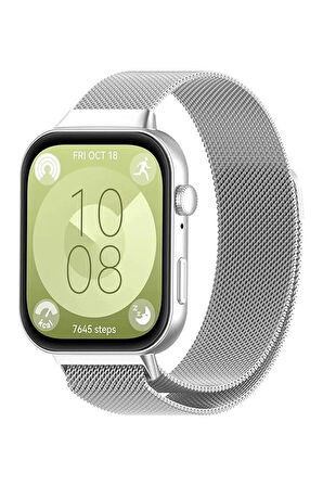 Huawei Watch Fit 3 ile Uyumlu Kordon Hasır Örgü Metal Mıknatıslı Kayış