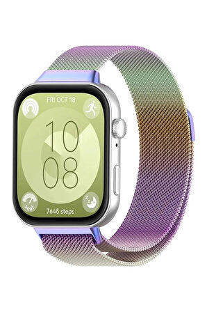 Huawei Watch Fit 3 ile Uyumlu Kordon Hasır Örgü Metal Mıknatıslı Kayış