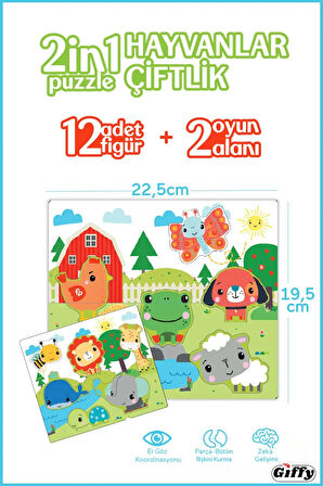 Oyuncak Tak Çıkar Çiftlik Hayvanlar Eğitici Puzzle 2'li Bul Tak Eğitici 14 Parça Set