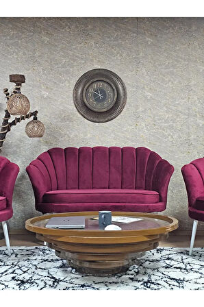 İstiridye Takım Beyaz Boyalı Sivriltme Ayak Çay Seti Koltuk Takımı Bordo Renk 110 x 48 Boyut/Ebat