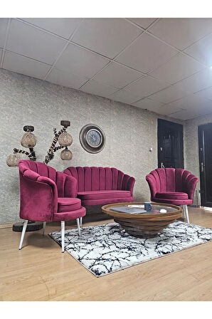 İstiridye Takım Beyaz Boyalı Sivriltme Ayak Çay Seti Koltuk Takımı Bordo Renk 110 x 48 Boyut/Ebat