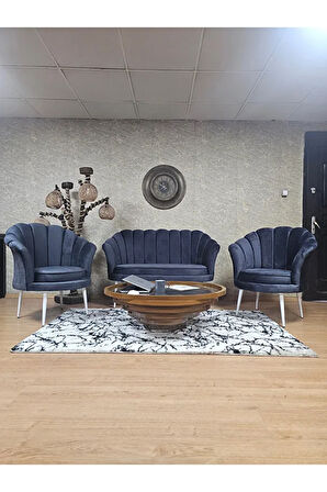 İstiridye Takım Beyaz Boyalı Sivriltme Ayak Çay Seti Koltuk Takımı Füme Renk 110 x 48 Boyut/Ebat