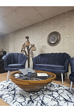 İstiridye Takım Beyaz Boyalı Sivriltme Ayak Çay Seti Koltuk Takımı Füme Renk 110 x 48 Boyut/Ebat