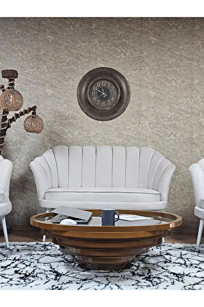 İstiridye Takım Beyaz Boyalı Sivriltme Ayak Çay Seti Koltuk Takımı Krem Renk 110 x 48 Boyut/Ebat