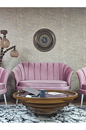 İstiridye Takım Beyaz Boyalı Sivriltme Ayak Çay Seti Koltuk Takımı Pembe Renk 110 x 48 Boyut/Ebat