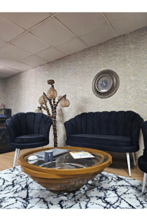 İstiridye Takım Beyaz Boyalı Sivriltme Ayak Çay Seti Koltuk Takımı Siyah Renk 110 x 48 Boyut/Ebat