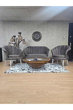 İstiridye Takım Beyaz Boyalı Telli Ayak Çay Seti Koltuk Takımı Kahverengi Renk 110 x 48 Boyut/Ebat