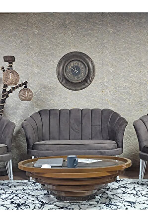 İstiridye Takım Beyaz Boyalı Telli Ayak Çay Seti Koltuk Takımı Kahverengi Renk 110 x 48 Boyut/Ebat