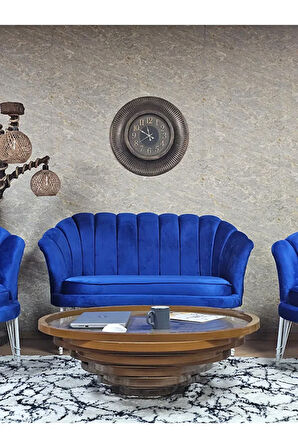 İstiridye Takım Beyaz Boyalı Telli Ayak Çay Seti Koltuk Takımı Mavi Renk 110 x 48 Boyut/Ebat