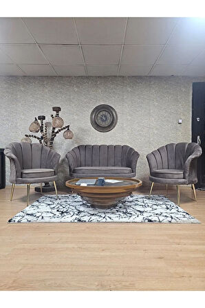 İstiridye Takım Gold Kaplama Sivriltme Ayak Çay Seti Koltuk Takımı Kahverengi Renk 110 x 48 Boyut/Ebat