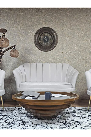 İstiridye Takım Gold Kaplama Sivriltme Ayak Çay Seti Koltuk Takımı Krem Renk 110 x 48 Boyut/Ebat