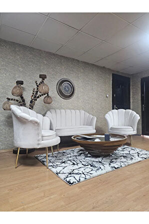 İstiridye Takım Gold Kaplama Sivriltme Ayak Çay Seti Koltuk Takımı Krem Renk 110 x 48 Boyut/Ebat