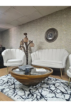 İstiridye Takım Gold Kaplama Sivriltme Ayak Çay Seti Koltuk Takımı Krem Renk 110 x 48 Boyut/Ebat