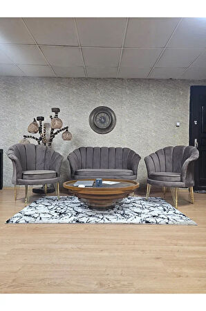 İstiridye Takım Gold Kaplama Telli Ayak Çay Seti Koltuk Takımı Kahverengi Renk 110 x 48 Boyut/Ebat