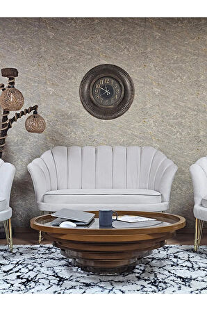 İstiridye Takım Gold Kaplama Telli Ayak Çay Seti Koltuk Takımı Krem Renk 110 x 48 Boyut/Ebat