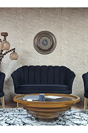 İstiridye Takım Gold Kaplama Telli Ayak Çay Seti Koltuk Takımı Siyah Renk 110 x 48 Boyut/Ebat