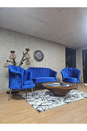 İstiridye Takım Krom Kaplama Sivriltme Ayak Çay Seti Koltuk Takımı Mavi Renk 110 x 48 Boyut/Ebat