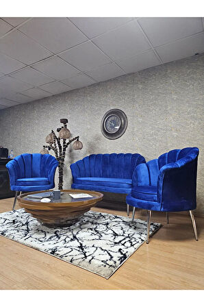 İstiridye Takım Krom Kaplama Sivriltme Ayak Çay Seti Koltuk Takımı Mavi Renk 110 x 48 Boyut/Ebat