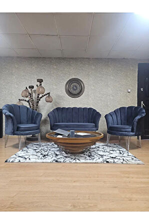 İstiridye Takım Krom Kaplama Telli Ayak Çay Seti Koltuk Takımı Füme Renk 110 x 48 Boyut/Ebat